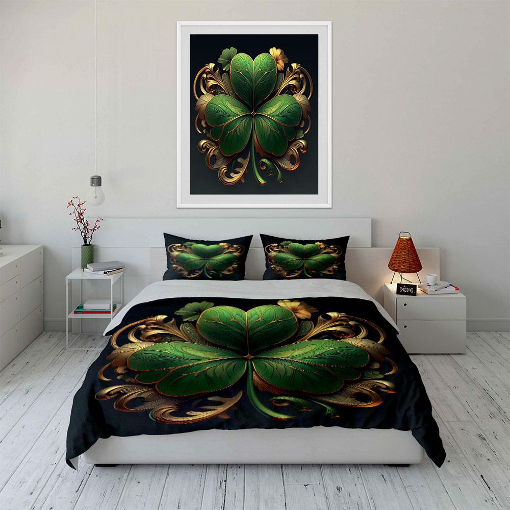 Elegant Clover Decor Set Bedding Set with 1 Duvet Cover 2 Pillowcases Single Double King Queen, Gift