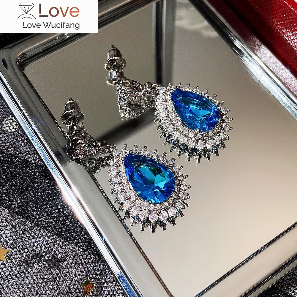 Luxury Female Party Earrings with Brilliant Blue Crystal Jewelry Gorgeous Anniversary Gift Delicate Accessories for Women
