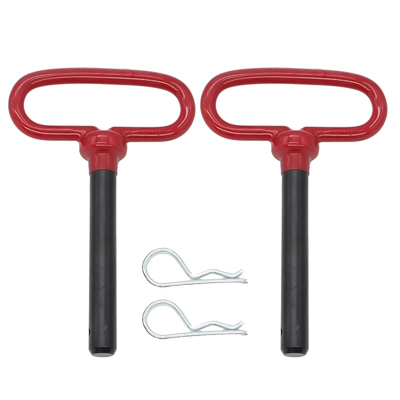 X-Haibei Head Tow Hitch Pin And Clip 1/2 X 3 5/8 Inch For Lawn Mower Tractor RV Trailer Truck ATV, Red Handle, 2 Pack