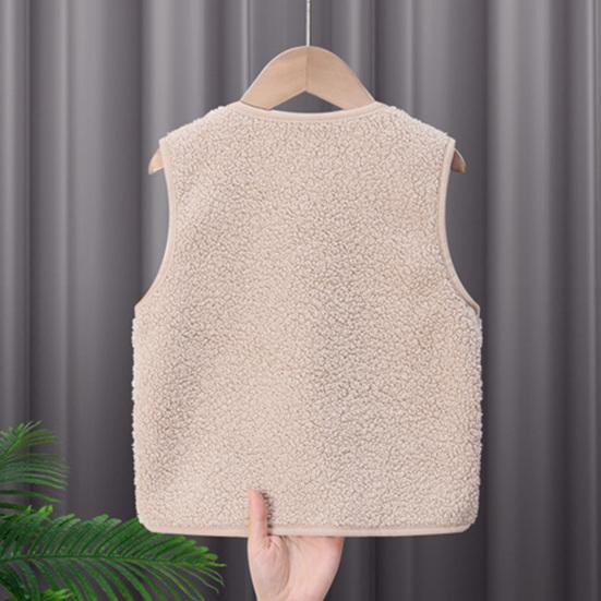 Детский флисовый жилет, безрукавка, однотонный, V-образный вырез, на молнии, с карманами, теплый зимний плюшевый жилет для мальчиков и девочек