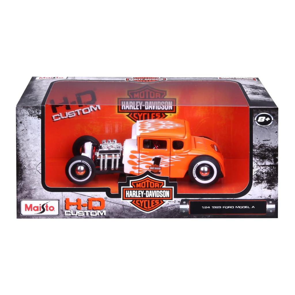 Maisto Масштаб 1/24 Литая Модель 1929 Ford Model A в Белом/Оранжевом, Серия Harley-Davidson Custom, 32175 [Импортный]