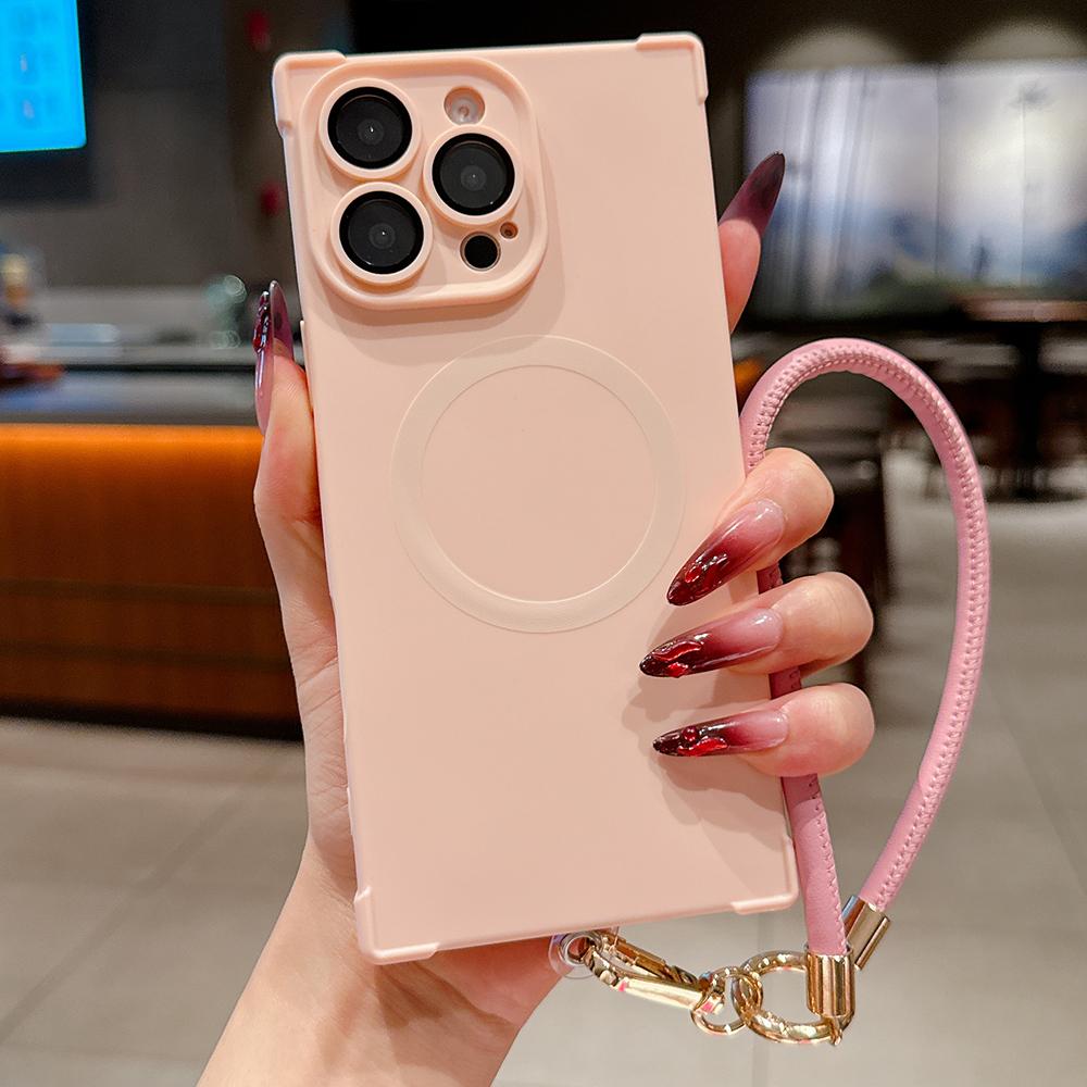 Для чехла Magsafe Кожаный ручной ремешок Шнурок для iPhone 16 15 14 13 Pro Max Магнитная беспроводная зарядка Ударопрочная мягкая накладка