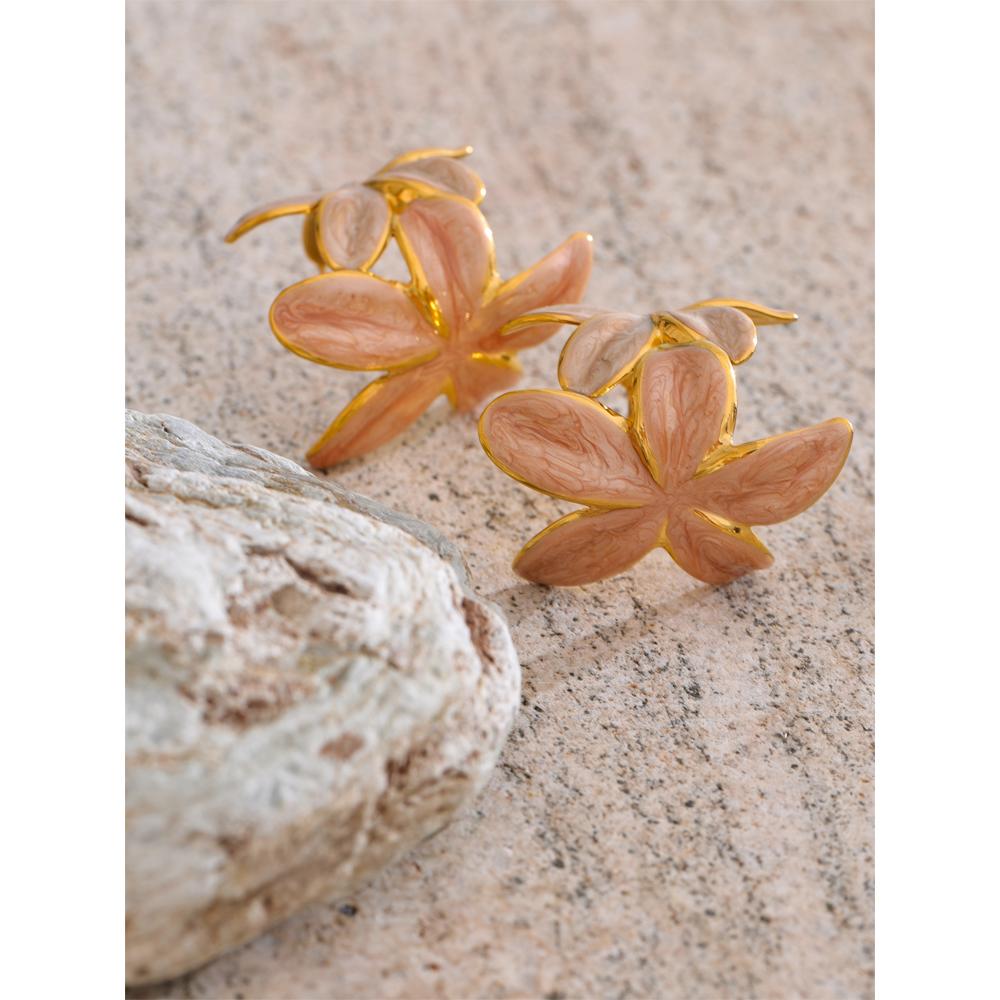 Eetit Зеленые Розовые Эмалевые Золотистые Серьги-Хугги с Цветком для Женщин Изысканная Нержавеющая Сталь Повседневные Универсальные Модные Ювелирные Изделия Подарок