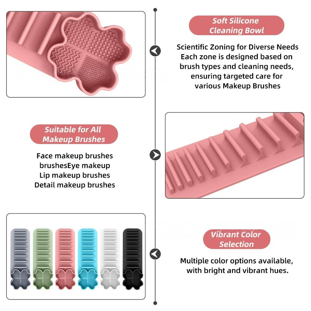 Versatile Silicone Makeup Brush Holder for Wall Mounting, Reusable Suction Cup Organizer for Brushes, 3-In-1 Rack for Washing