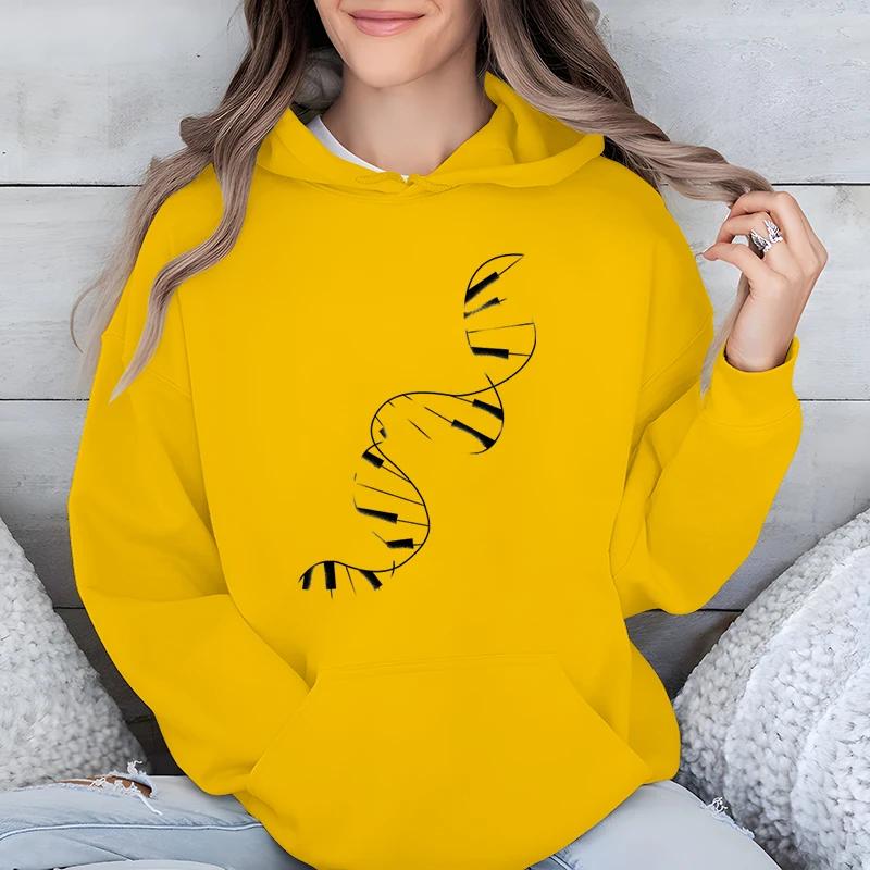 Женские Модные Повседневные Толстовки ДНК Пианино Классическая Клавиатура Графический Принт Женская Одежда Подарок Любителю Музыки Харадзюку Классическая Толстовка