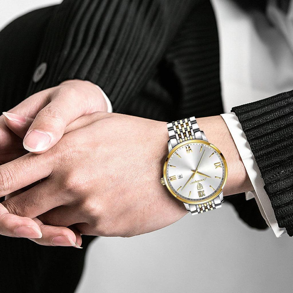 RORIOS Date Quartz Gold White B Men's Watch, Display, Watch, Lightweight, Multifunctional, Work, Commuting, Stylish, Popular, Business, Simple,