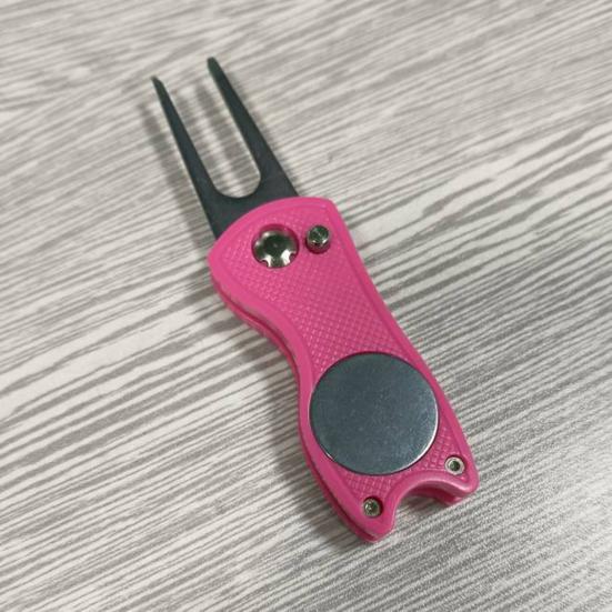 Golf Divot Tool with Pop-up Button Metal Foldable Golf Divot Repair Fork Green