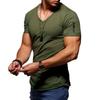 Men V-Neck Casual T-shirt Solid Color Slim Fit Gym Sports Fashion Zipper Design Short Sleeve T-shirts Soft Comfortable Tops