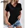 Женская Модная Повседневная Блузка/Рубашка JPNTKY Однотонная с Принтом, Короткий Рукав, V-образный Вырез