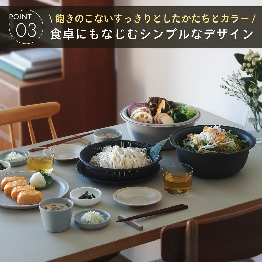 Marna Colander Bowl with Different Depths 21cm with Tray Colander Bowl Set Heat Resistant Bowl Dishwasher Safe Gray K809GY (Microwave Safe/Heat