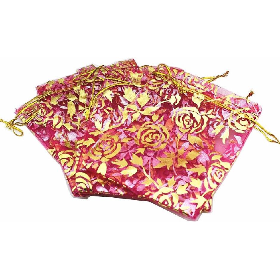 QIANHAILIZZ 100 шт. 18x23 см Мешочки с завязками Цветок Сердце Органза Мешочек для украшений Подарочный мешочек Мешочек для конфет Мешочки с завязками для свадебных сувениров (золотое сердце)