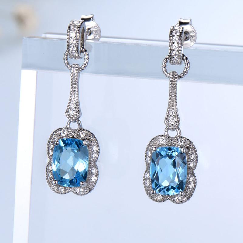 Gica Gema Ювелирные изделия из стерлингового серебра 925 пробы с синим цветком, персонализированные классические серьги-гвоздики для женщин, изысканные ювелирные изделия высокого качества, подарок на День святого Валентина