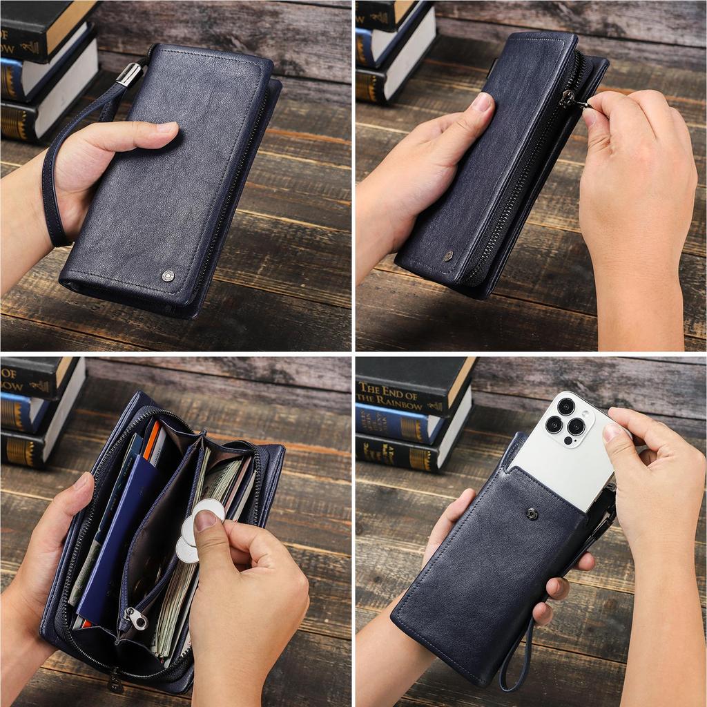 Genuine Leather Men's Long Wallet Male Clutch Purses RFID Wallets Zipper Large Capacity Card Holder