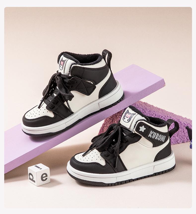 Kuromi Kids' Mid-Top Non-Slip Skate Shoes - Winter 2025 Velvet Warmth, Trendy Design for Boys & Girls