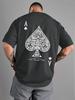 Men's Black Peach A Poker Pattern Casual T-Shirt-Soft Polyester Blending, Round Neck, Short Sleeve, Machine Washable