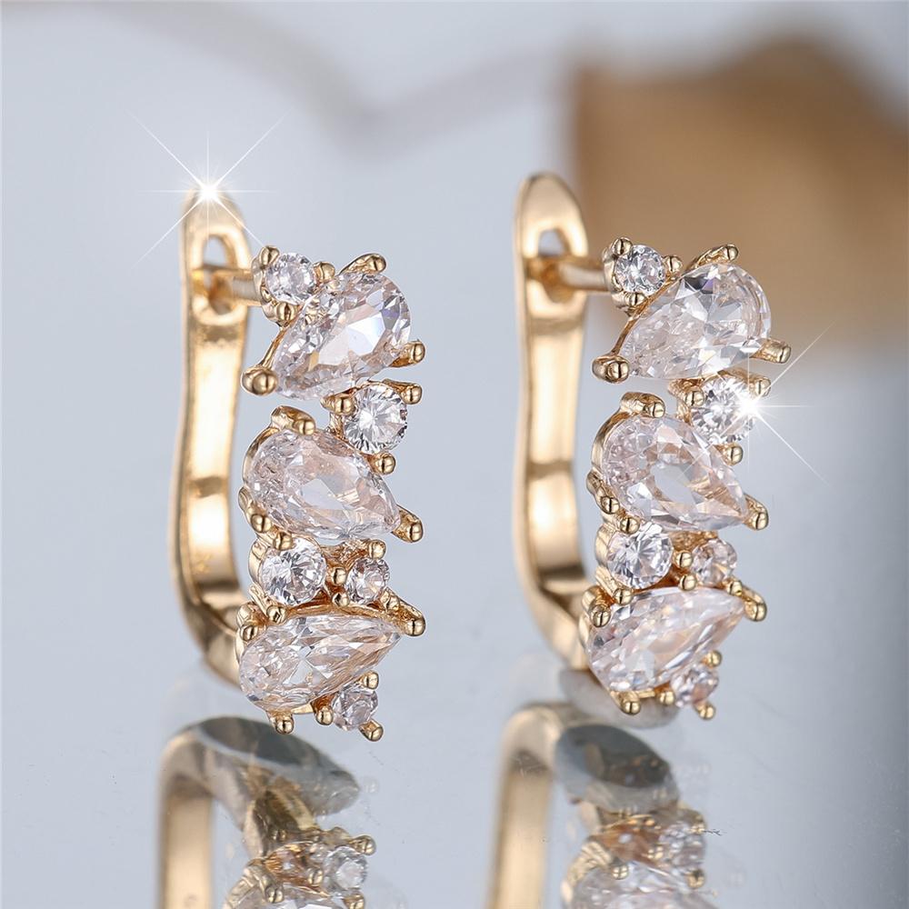 1 пара серег-колец с каплями воды из белого циркония для женщин, модные золотые свадебные украшения