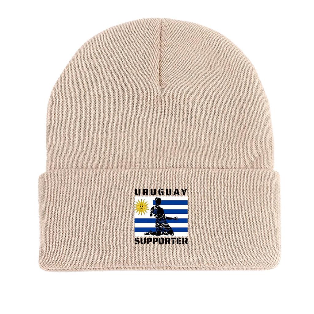 Теплая вязаная шапка с флагом Уругвая, патриотическая шапка с черепом, эластичная однотонная шапка с помпоном, вязаная шапка, шапка-бини