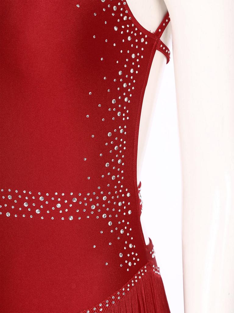 Женский танцевальный костюм для латинского танго, сальсы, танцевальный купальник с кисточками, танцевальная одежда без рукавов с лямкой на шее, боди с открытой спиной и бахромой