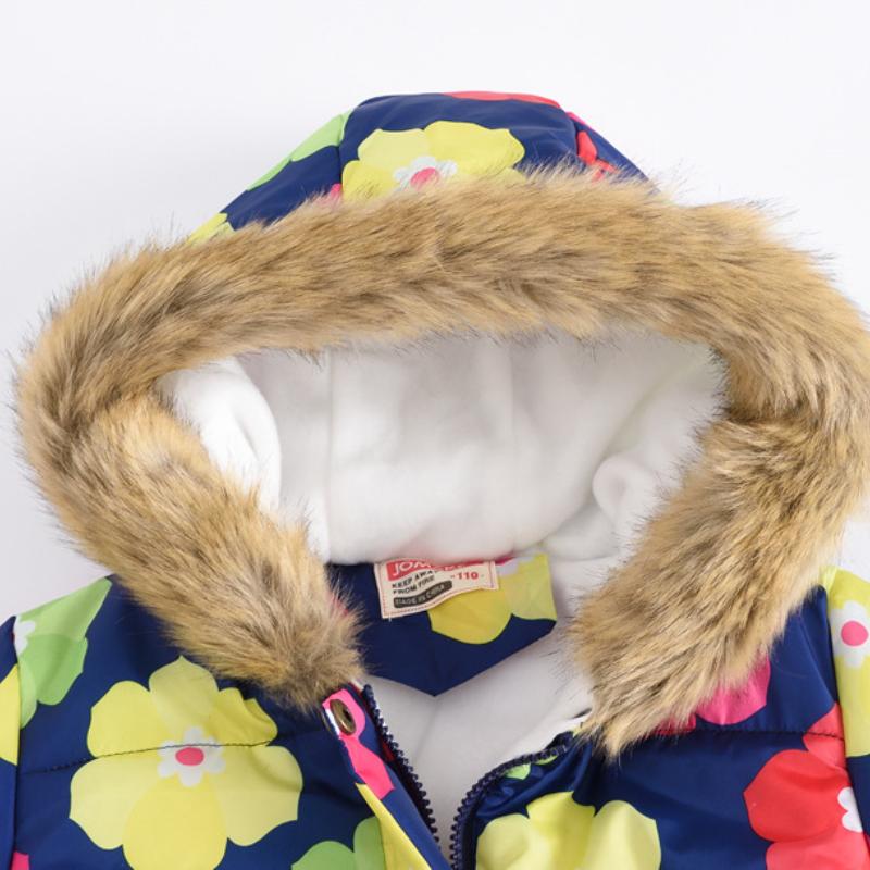 Осенняя и зимняя детская одежда для мальчиков и девочек, многоцветный принт, детская хлопковая куртка с длинным меховым воротником и капюшоном