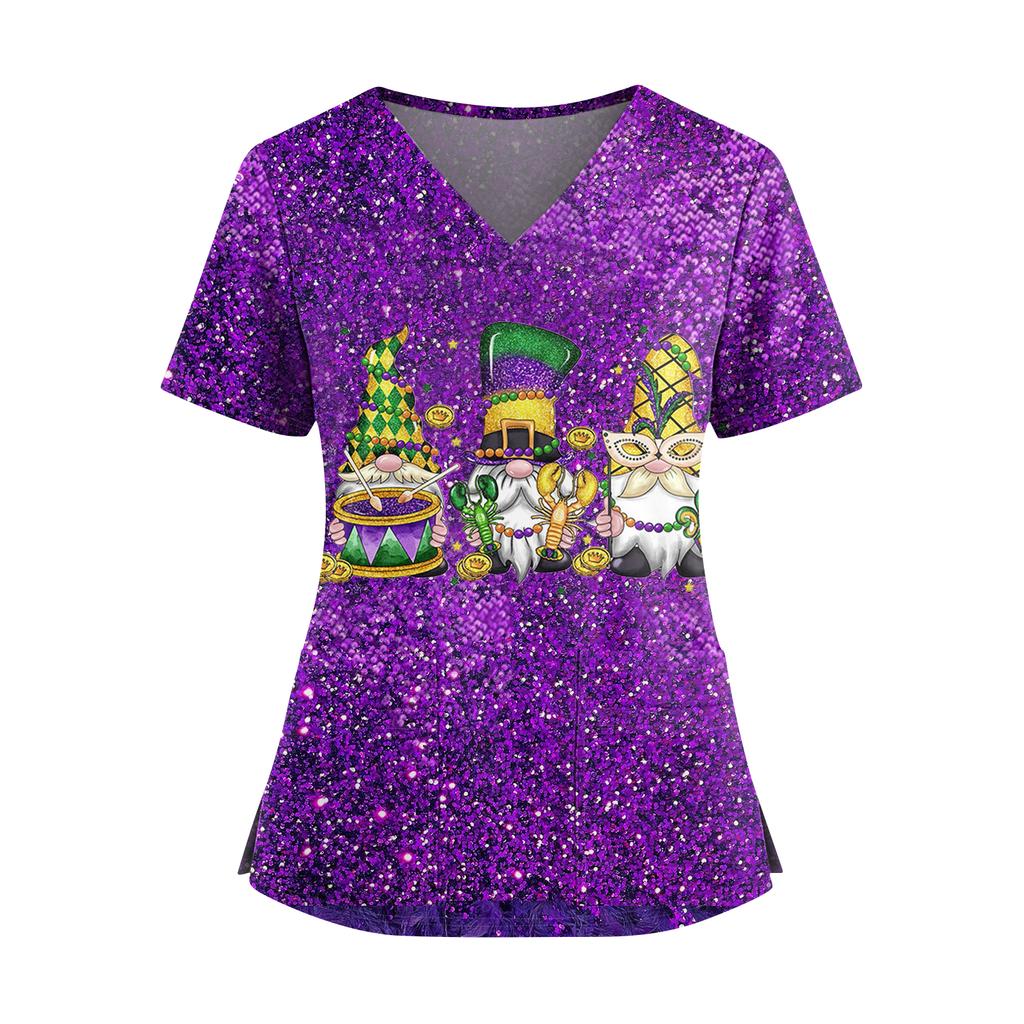 Женская футболка для сиделки с принтом, V-образным вырезом, двумя карманами, короткими рукавами, разрезом по подолу, униформа для сиделки