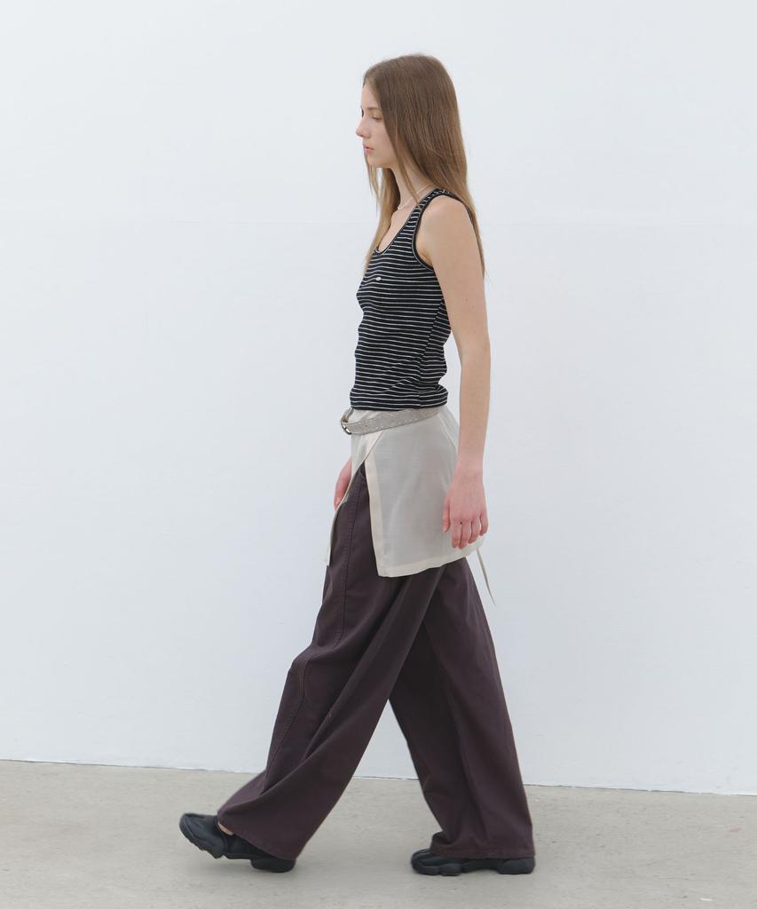 CLUNY Volume Curved Wide Cotton Pants - Khaki