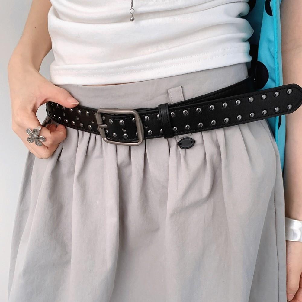 Pin Buckle Suede Belt Rivet Design Pin Buckle Belt Versatile Leather Belt For Women
