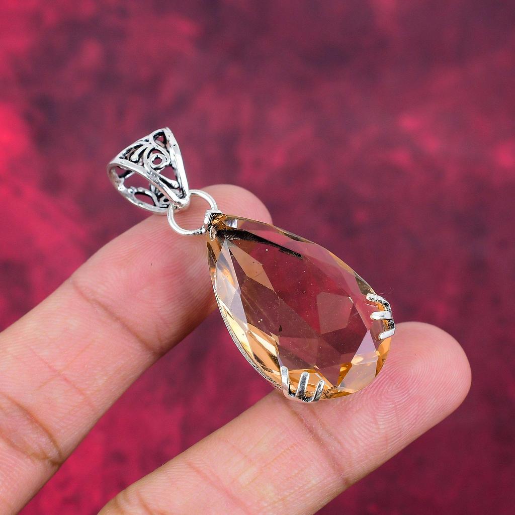 Morganite Pendant, Handmade Gemstone 925 Solid Sterling Silver  Pendant Antique Jewelry, For Engagement Gift