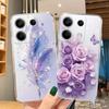 Чехол-бабочка с цветком для iPhone Samsung A55 M34 S24 Xiaomi Redmi 13 Pro 14C Huawei Honor, противоударный бампер для телефона TPU, устойчивый к царапинам, прозрачная задняя крышка