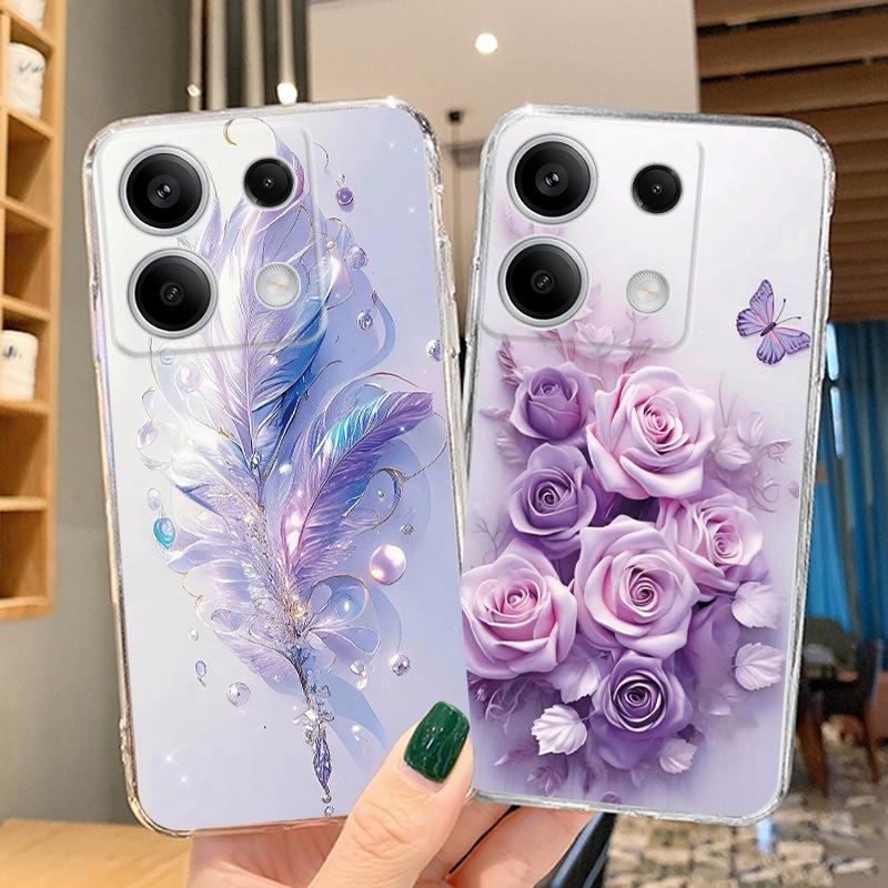 Чехол-бабочка с цветком для iPhone Samsung A55 M34 S24 Xiaomi Redmi 13 Pro 14C Huawei Honor, противоударный бампер для телефона TPU, устойчивый к царапинам, прозрачная задняя крышка