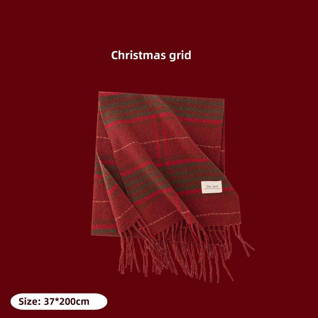 Ankara Red Plaid Scarf Christmas Scarf Winter Atmosphere Versatile Women's Cashmere Feel Scarf Warm Shawl
