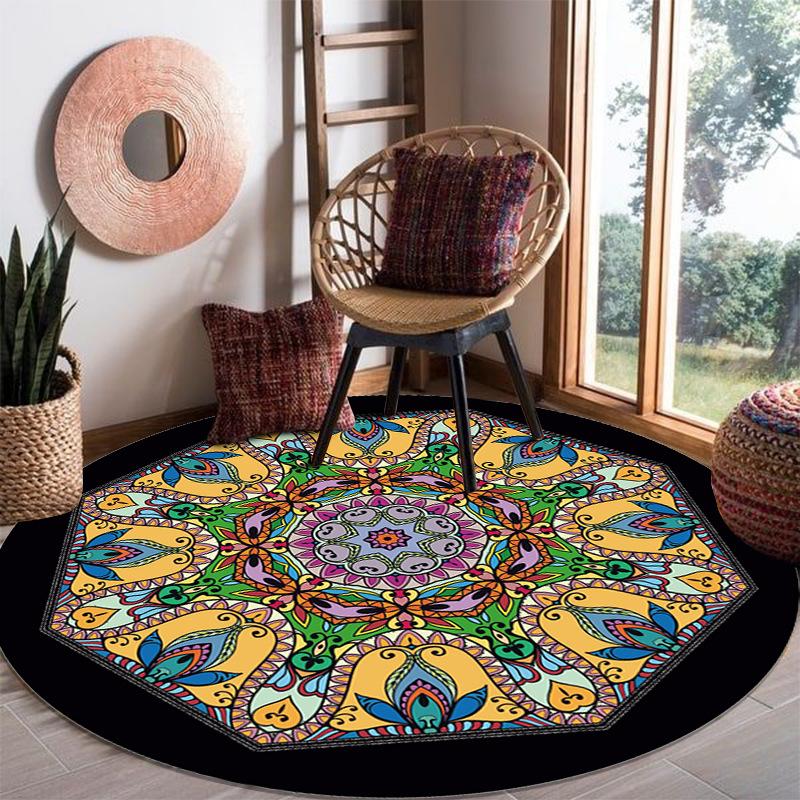 Круглый ковер, Кофейный столик в гостиной, Диван, Подвесная корзина, Кресло-качалка, Домашний ковер, Напольный коврик