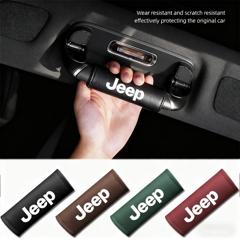 Leather Car Roof Armrest Non-slip Handle Protector Pull Cover For Jeep Grand Cherokee Wrangler JK Gladiator Compass Renegade AJQ1