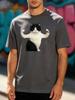 Unisex Crew Neck Tee Funny Muscular Bicolor Cat Meme Print Short Sleeve Loose Street Casual Summer Daily Top For Young Adult Males
