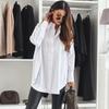 Women's Casual Versatile Solid Color Split Long-Sleeve Loose Shirt