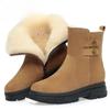 Snow Boots Women  New  Leather Women's Ankle Boots Platform Winter  Warm Plush Booties Women