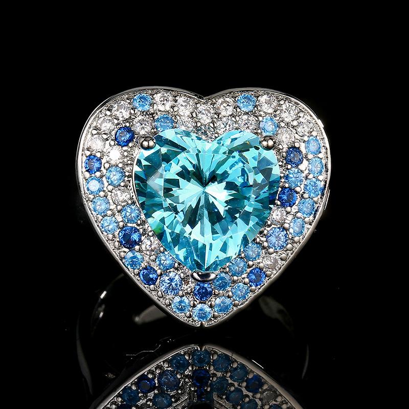 Набор украшений Ювелирные изделия Классический Океан Сердце Серьги Ожерелье Кольцо Аквамарин Женский