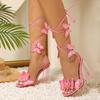 Liyke Sexy Pink Ankle Strap Transparent Strange Heels Sandals Women High Quality Handmade Butterfly Open Toe Party Prom Shoes