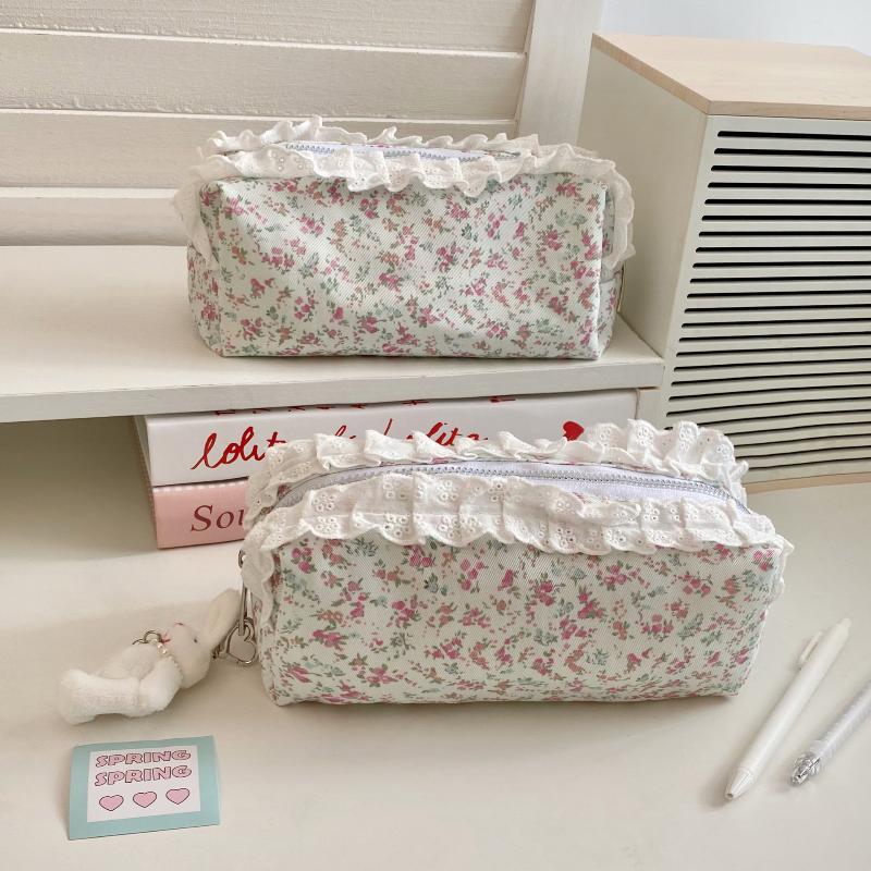 High Quality Lace Floral Pattern Pen Bag Zipper Design Large Capacity Pencil Case Stationery Organizer School Office