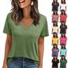 Женская модная и повседневная однотонная базовая футболка с V-образным вырезом и короткими рукавами