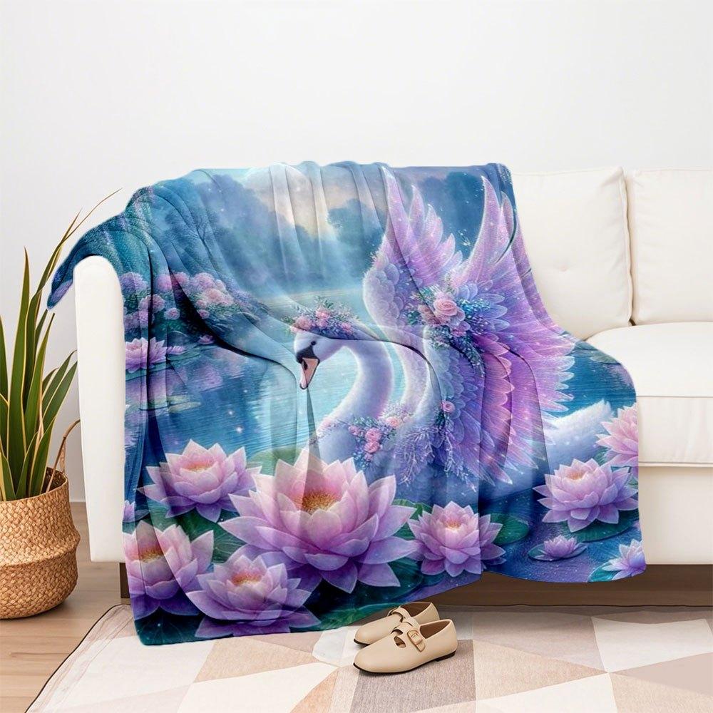 Enchanted Swan Fantasy Wall Art PrintBlanket Flannel Throw Blanket for Sofa, Bed, Travel, Camping, Office, Couch, Chair, And Bed Gift for Ch