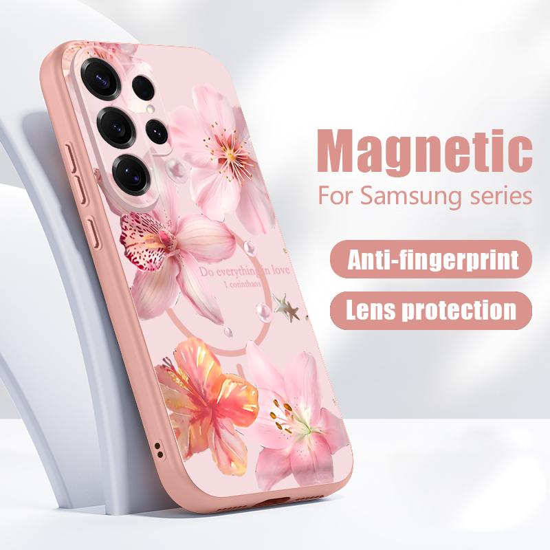 Розовые Лилии Ромашки Цветочный Чехол Для Samsung Galaxy S26 Ultra S25 Edge S24 Plus S23 FE S22 A17 A54 A55 A56 A57 5G Магнитный Для Magsafe Матовый Чехол