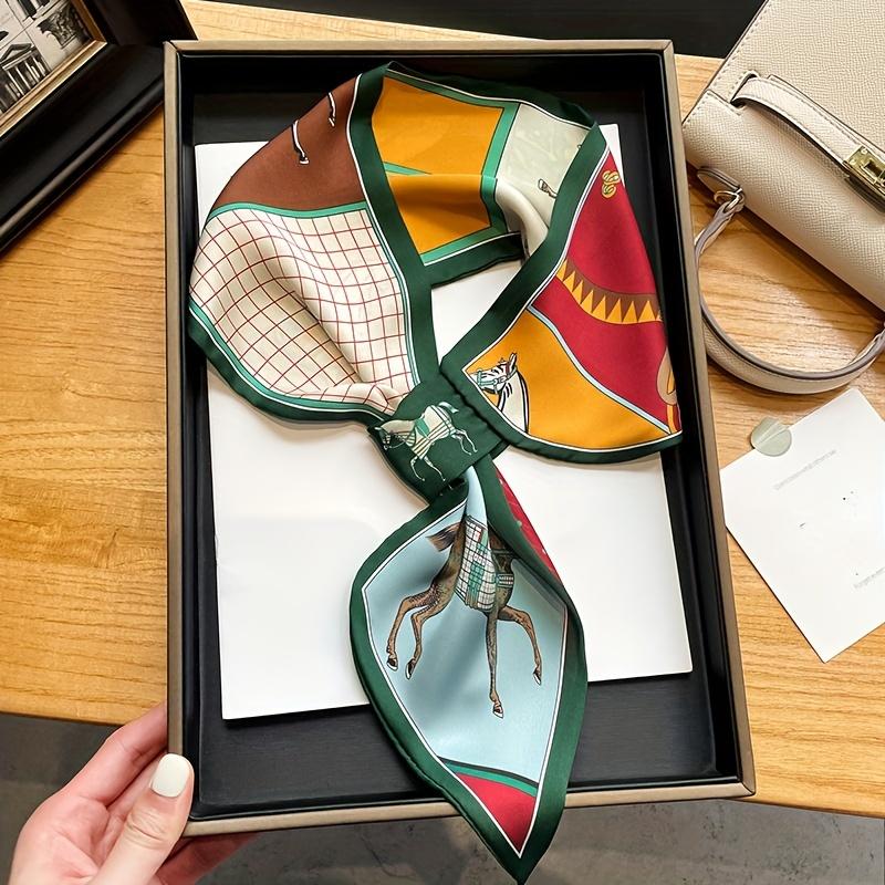 Винтажный шарф с принтом лошади, элегантный тонкий шейный платок, женский профессиональный декоративный шарф