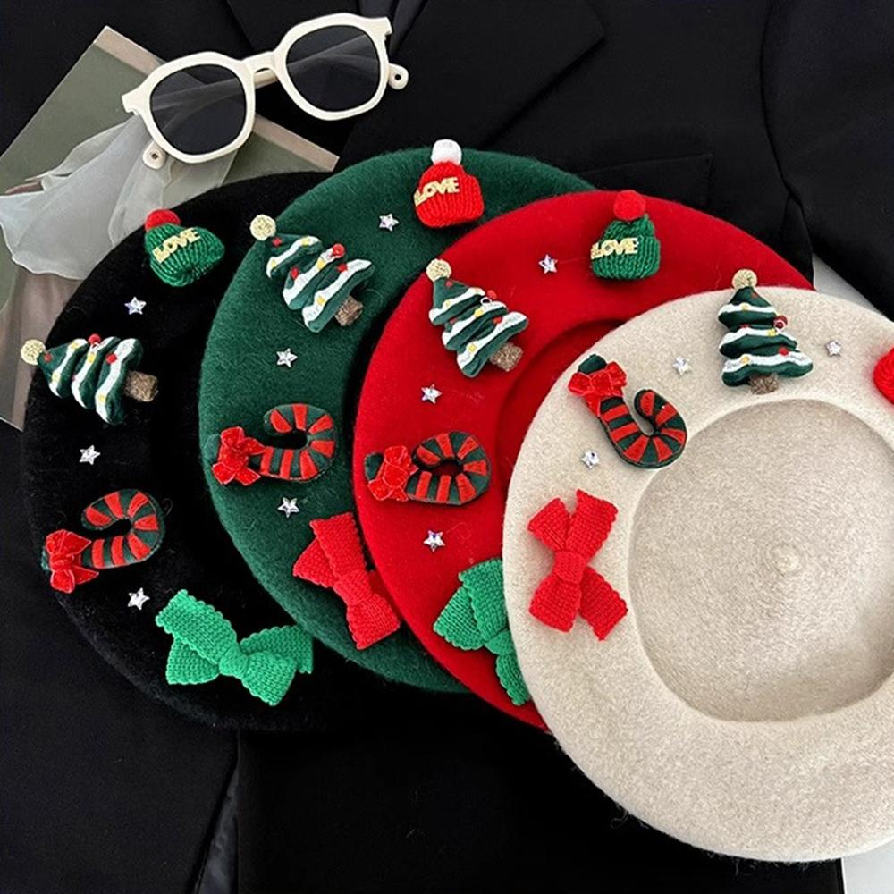 Сплошной цвет шерстяная шапка-бини, зимние теплые зимние шапки художника, модный рождественский берет, новогодняя шапка