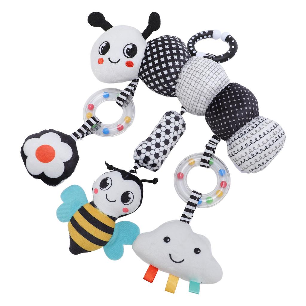 Подвесная игрушка для кровати, плюшевая игрушка ручной работы в виде животного с подвесными колокольчиками черного и белого цвета