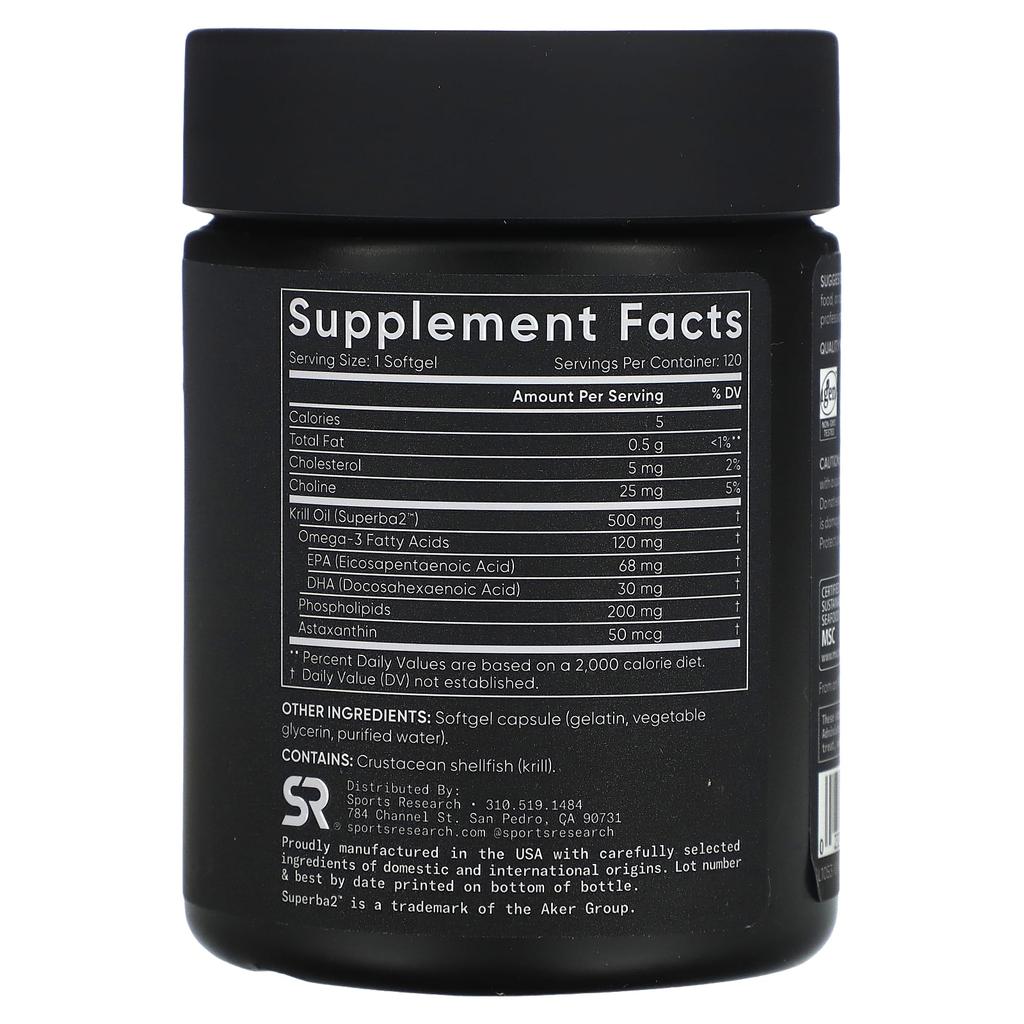 Sports Research SUPERBA 2 Antarctic Krill Oil, Contains Astaxanthin, 500mg, 120 Softgels