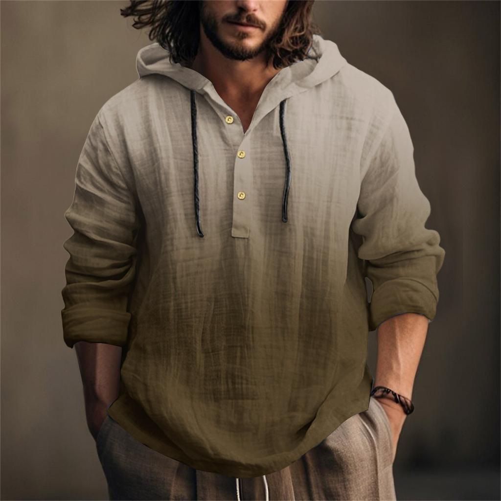 Printed Men's Cotton And Linen Shirt Hooded Long-sleeved Hooded Spring And Summer Casual Daily Wear