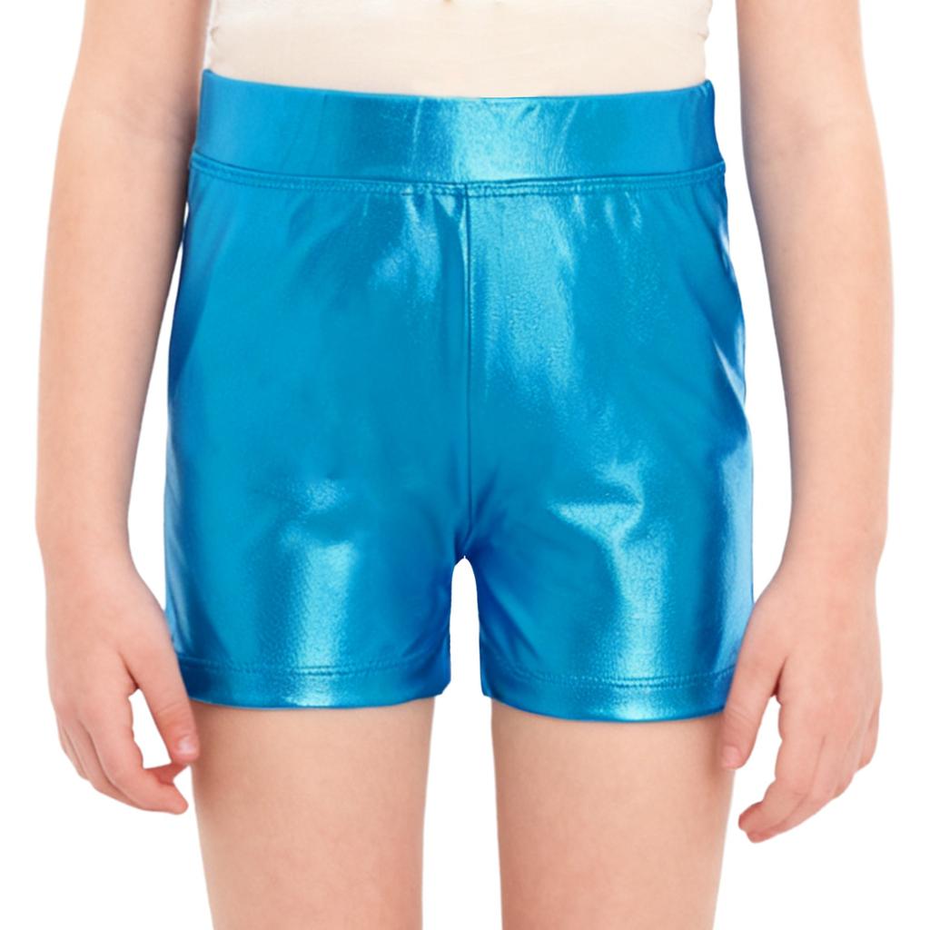 Girls Metallic Elastic Waistband Shiny Hot Pants Stage Performance Competition Dance Shorts