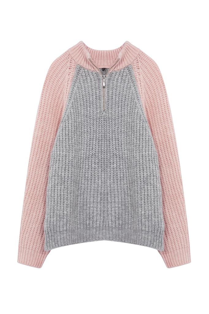 Women's Fashion Stylish Sweater Black Color Block Zippered Knitwear Sweater