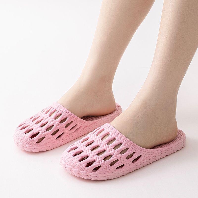 Простые однотонные домашние пластиковые туфли для женщин, дышащие прохладные тапочки на лето