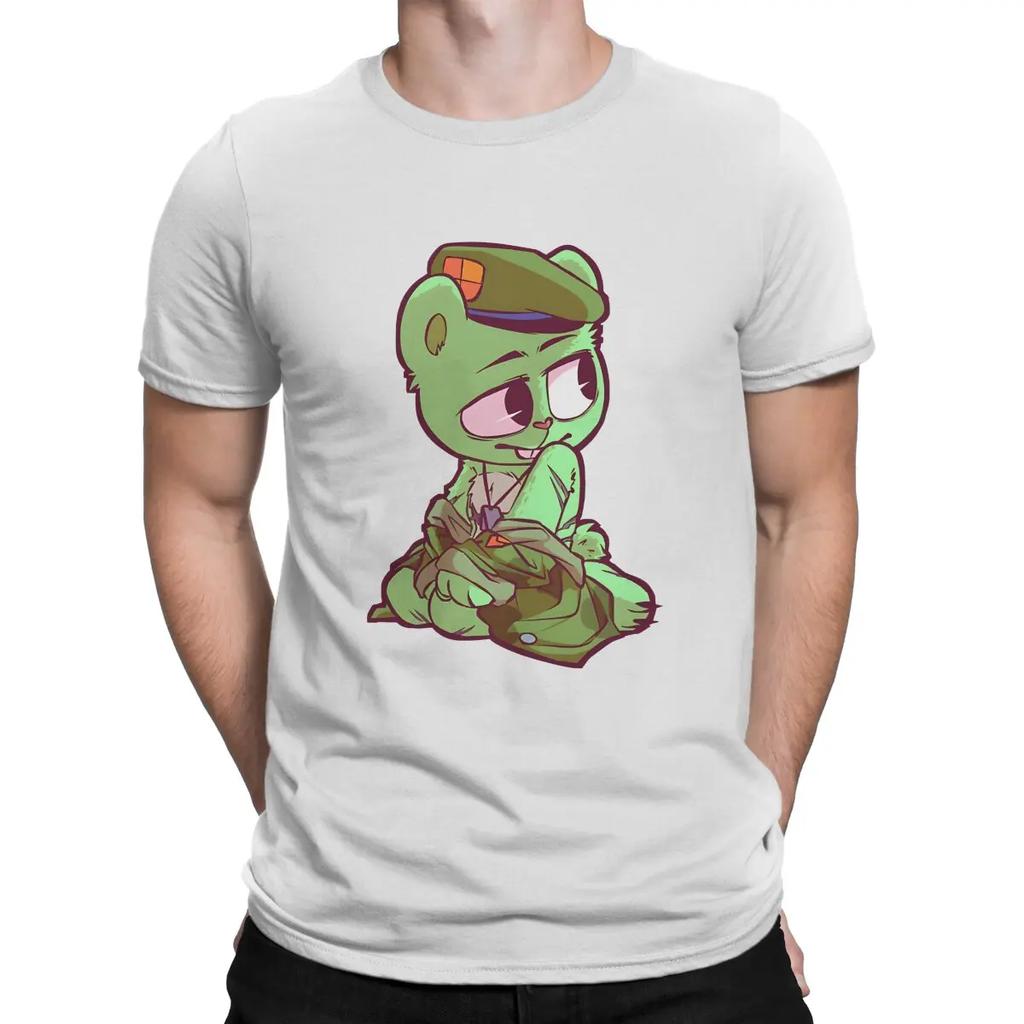 Kawaii Men T Shirts Happy Tree Friends Novelty Tee Shirt Short Sleeve Crewneck T-Shirts Cotton Printed Clothes